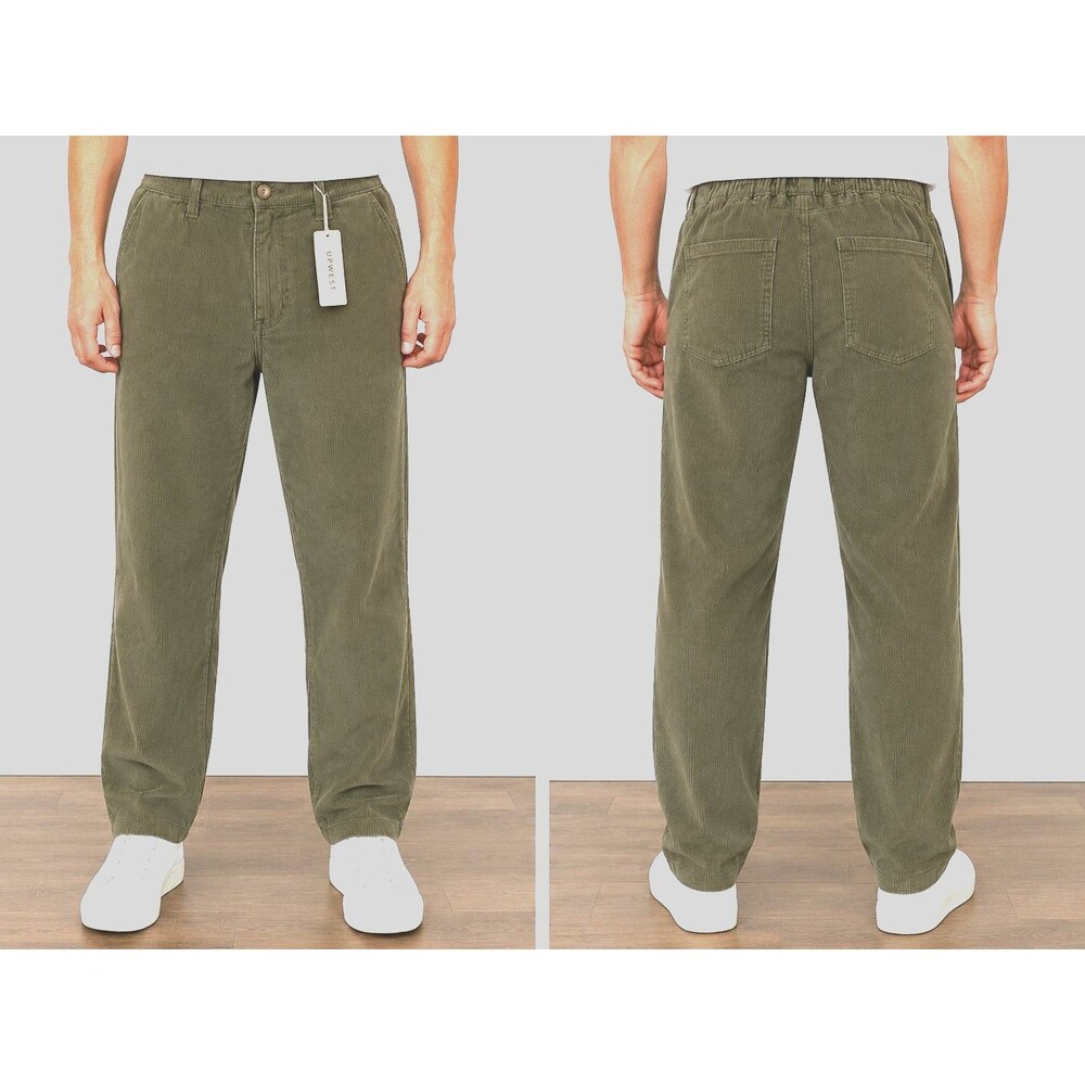 NWT UpWest Mens Corduroy Pants Green Straight Leg Casual Size M